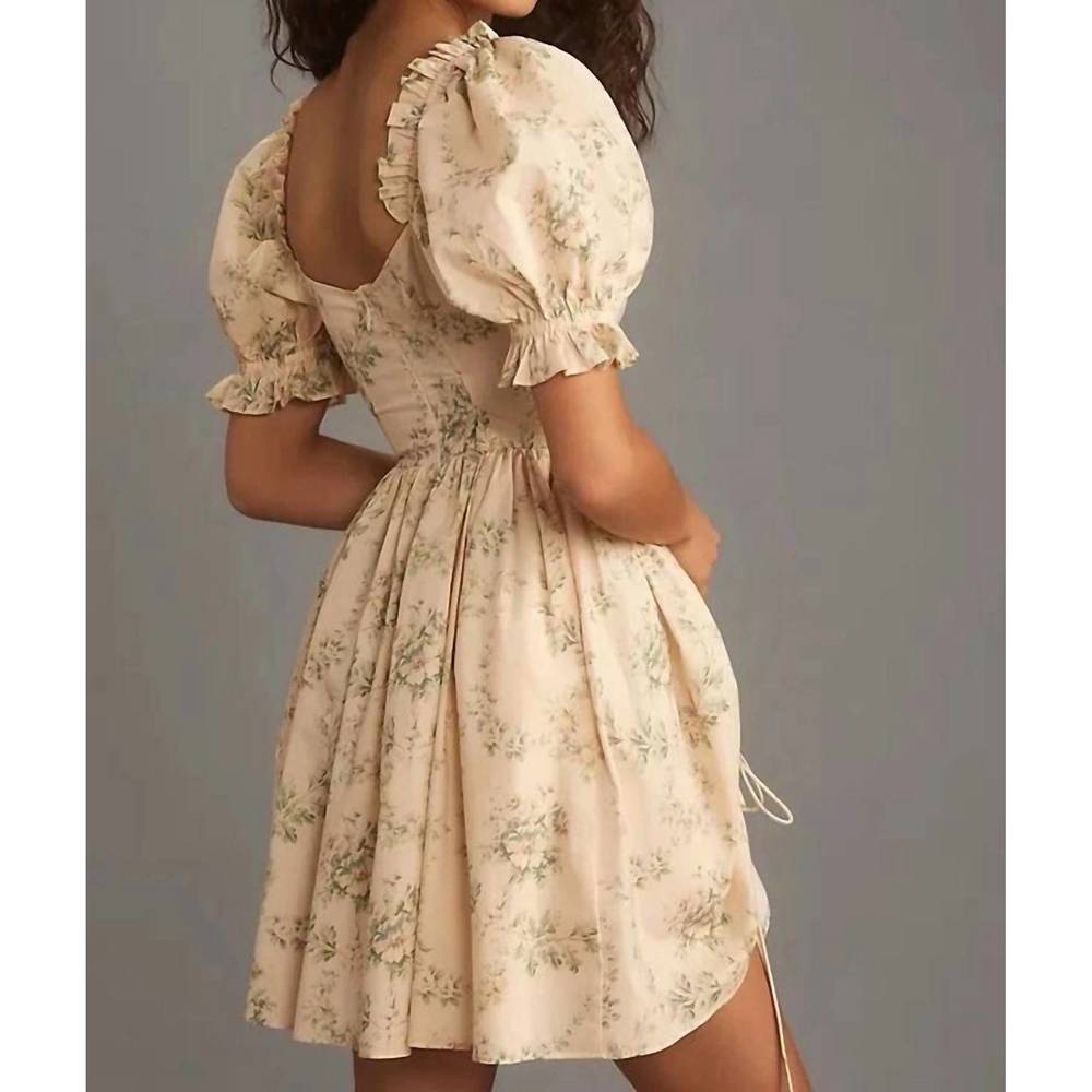 NEW SELKIE anthropologie selkie puff-sleeve mini dress in villa - Picture 2 of 5